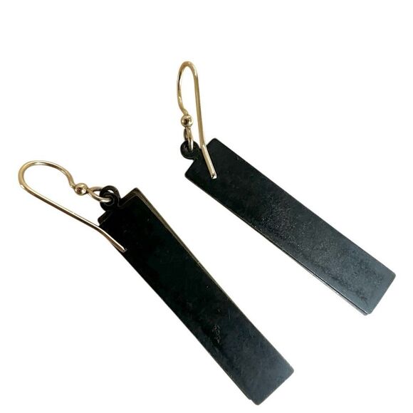 Modernist Patina Rectangle Drop Earrings with Gold-Tone Hooks - Picture 6 of 7